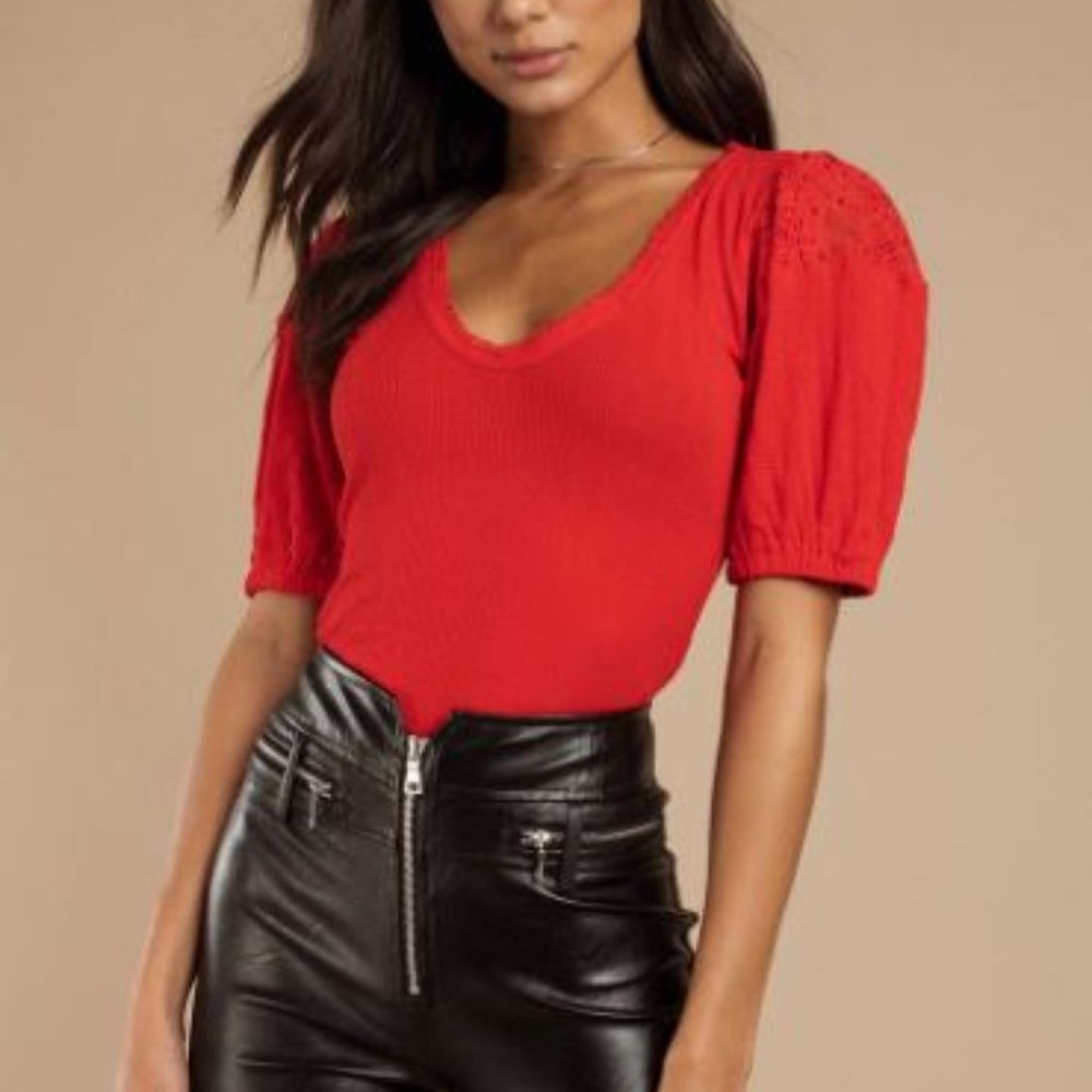 Free People Shirt ShortSleeve Scoop Neck Top Red S